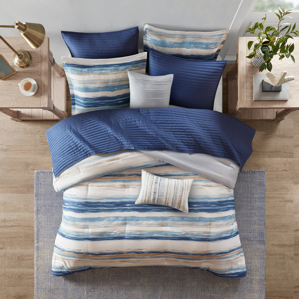 8 Piece Printed Seersucker Comforter and Quilt Set Collection