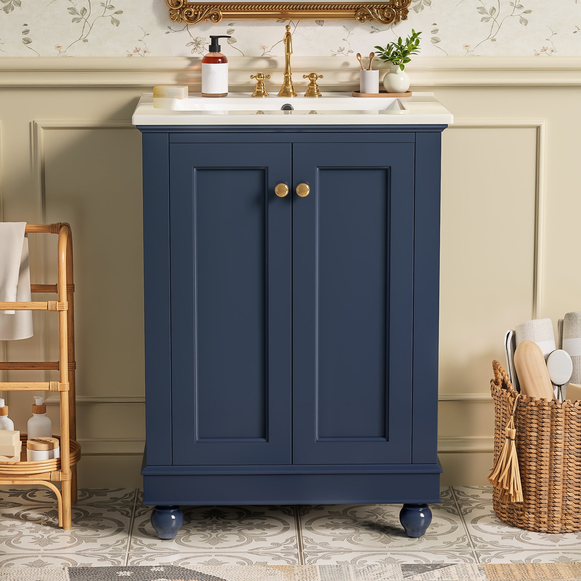 24 Inch Modern Bathroom Vanity Cabinet With Ceramic Sink