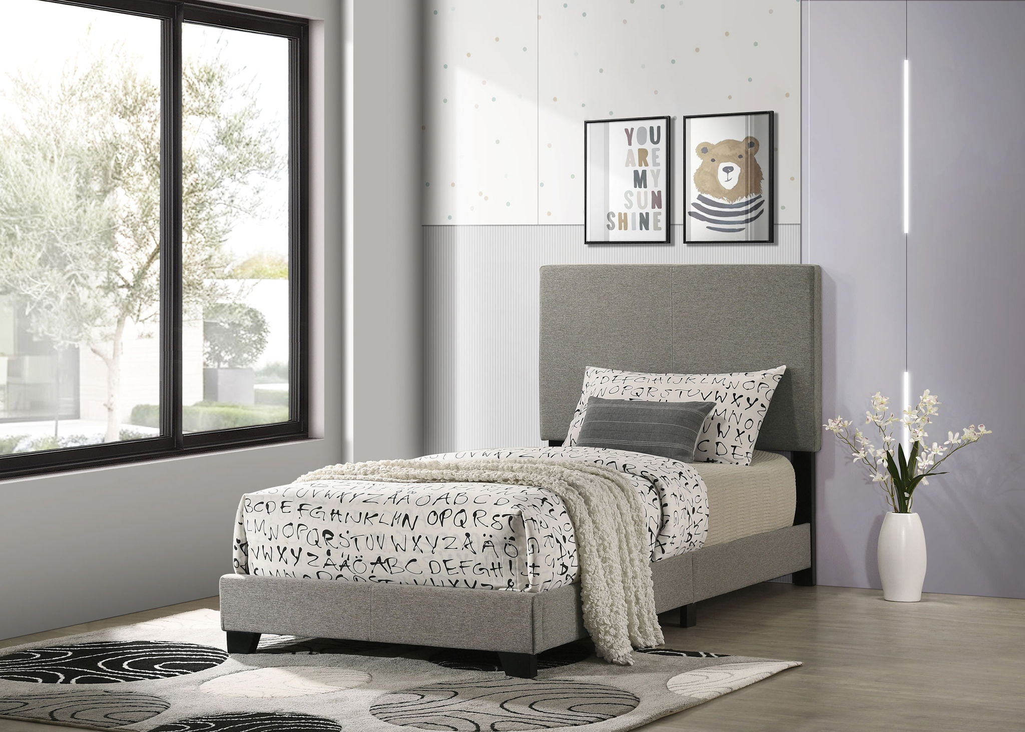 Dorian Fabric Upholstered Twin Panel Bed Taupe