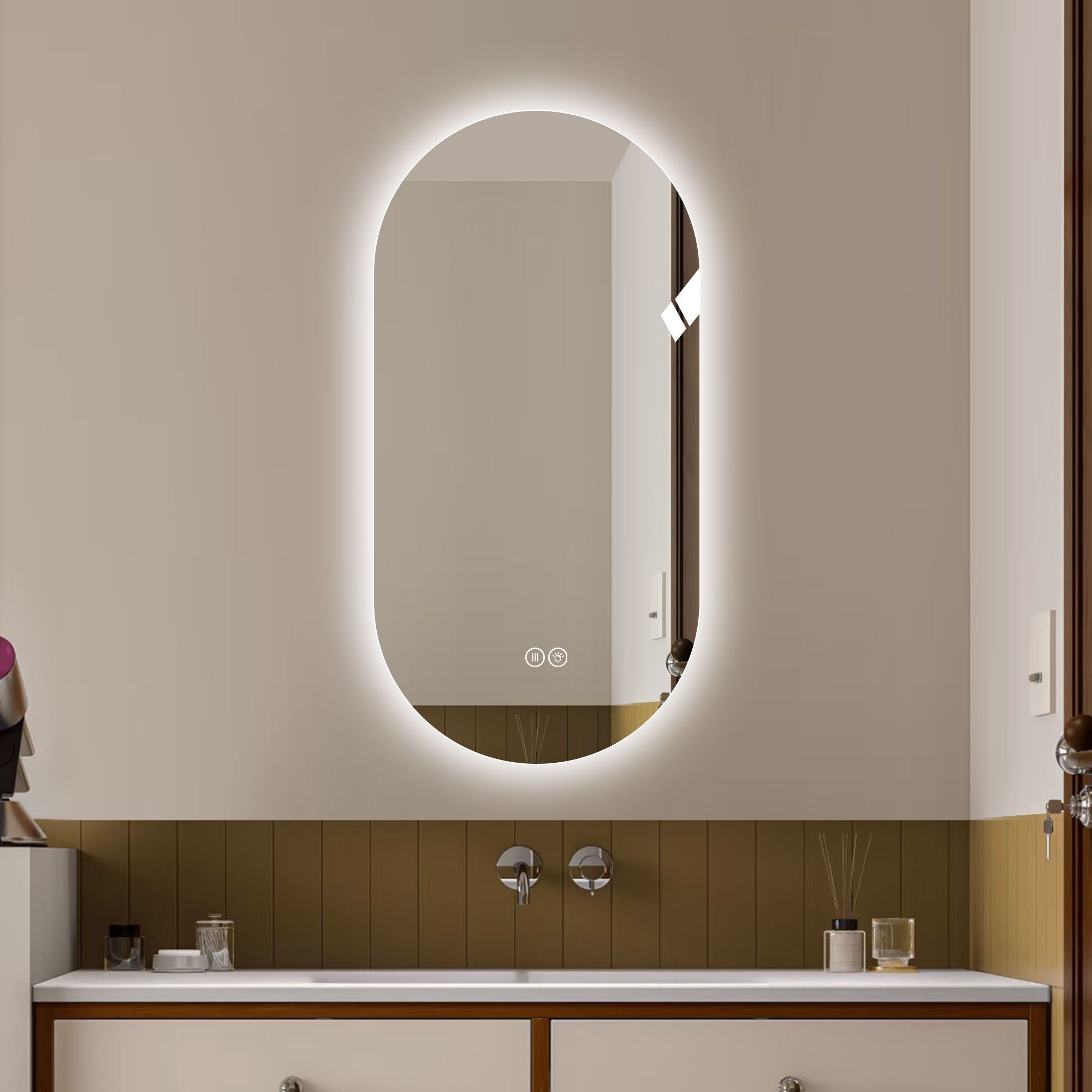 Smart Wall Mounted LED Touch Screen Mirror With Anti Fog Function And Adjustable Lighting - Antique Silver