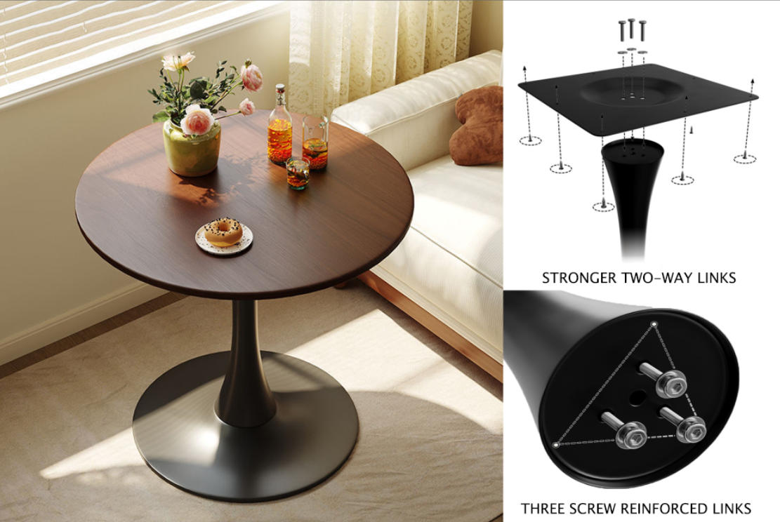 Walnut Color Round Dining Table - Modern Design