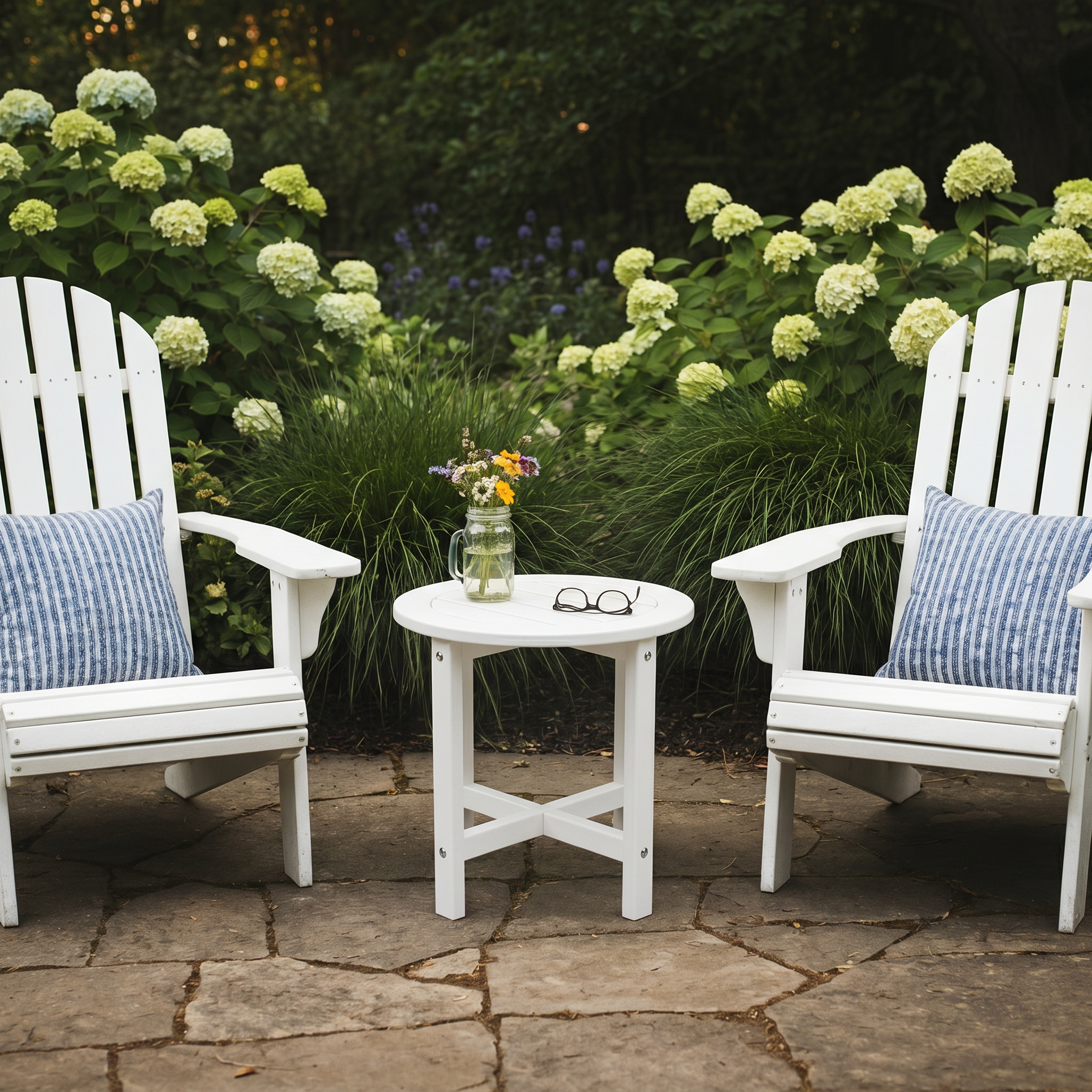 White HDPE Outdoor Side Table, 16 in. Round All-Weather Patio End Table