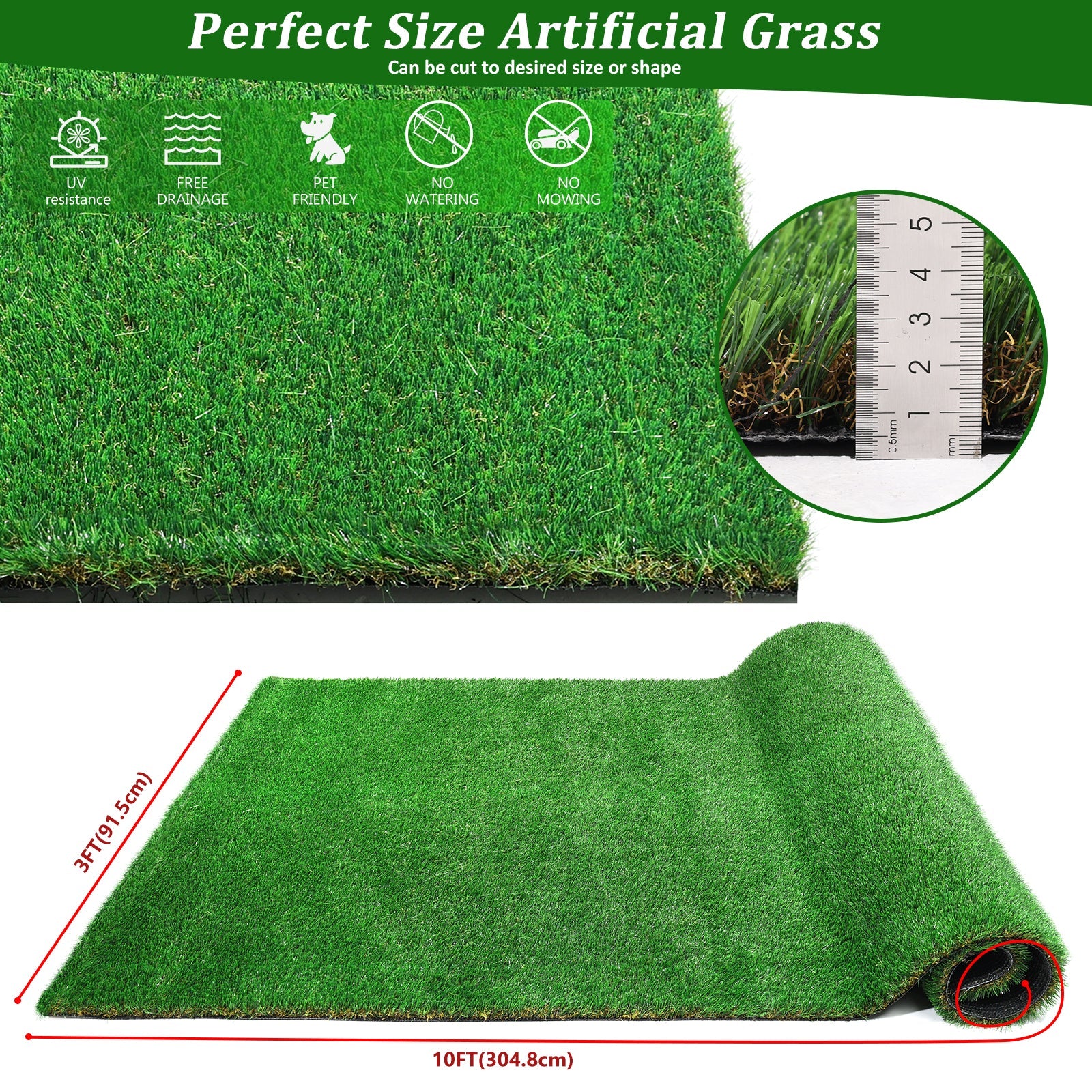 3FT X 10FT Outdoor Artificial Grass Runner Rug
