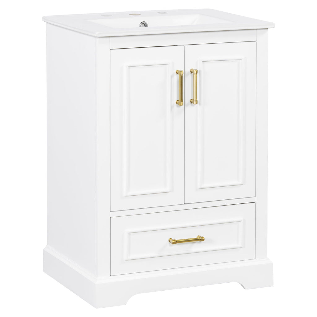 Bathroom Vanity With Sink, 1 Divided Drawer And 2 Soft Close Doors With Double Shelf