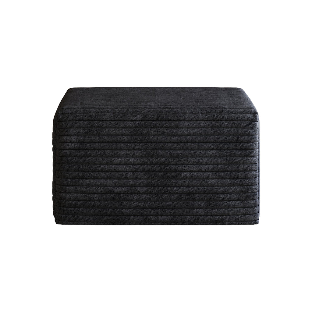 Black Plush Corduroy Sofa Ottoman - No Assembly Required