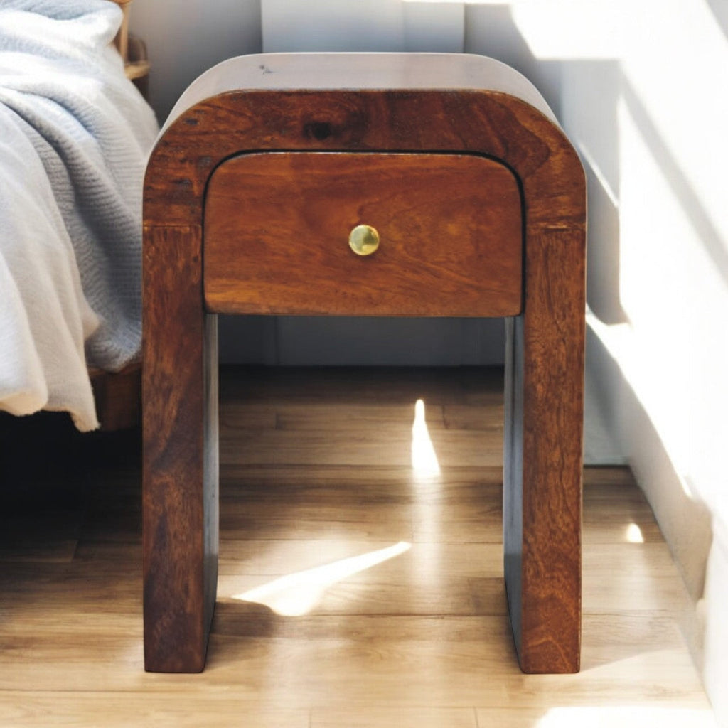 Mini Darcy Chestnut Nightstand with Curved Edges, 1-Drawer