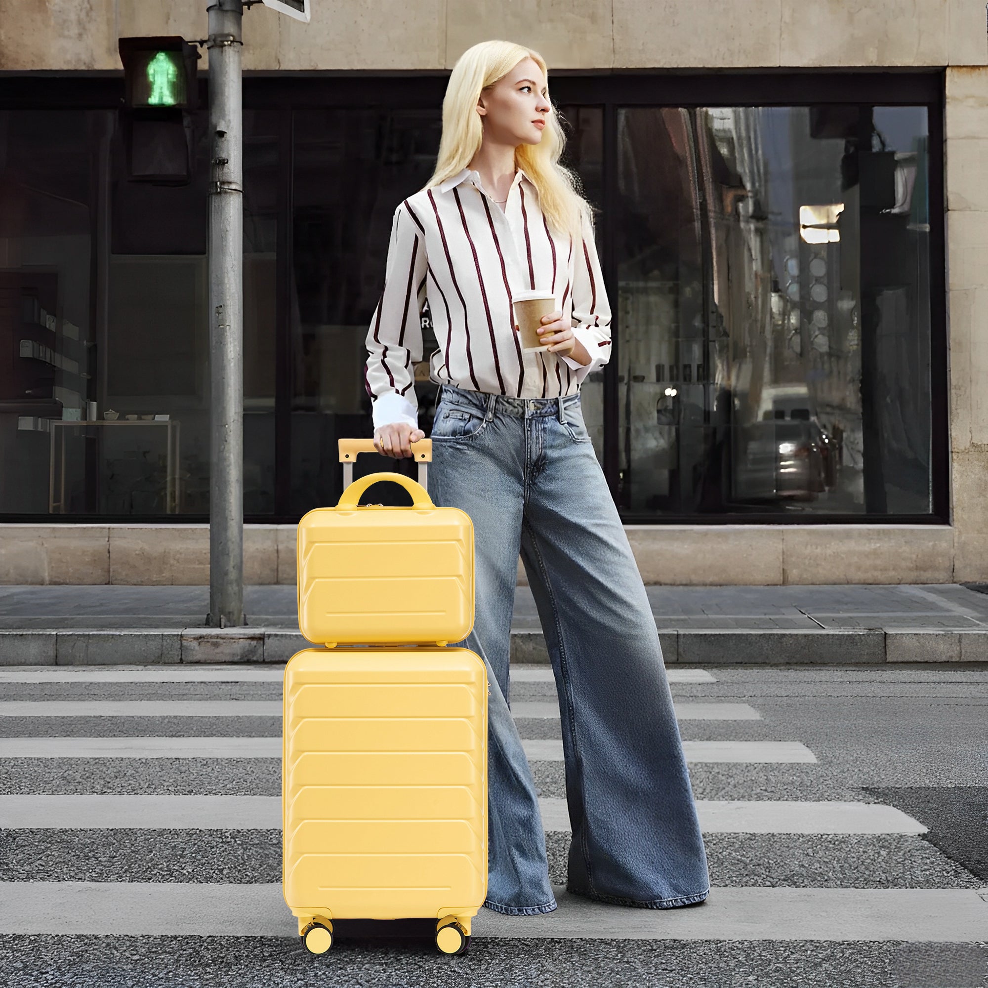 14'/20' 2-Piece ABS Spinner Wheel Luggage Set with Combination Lock