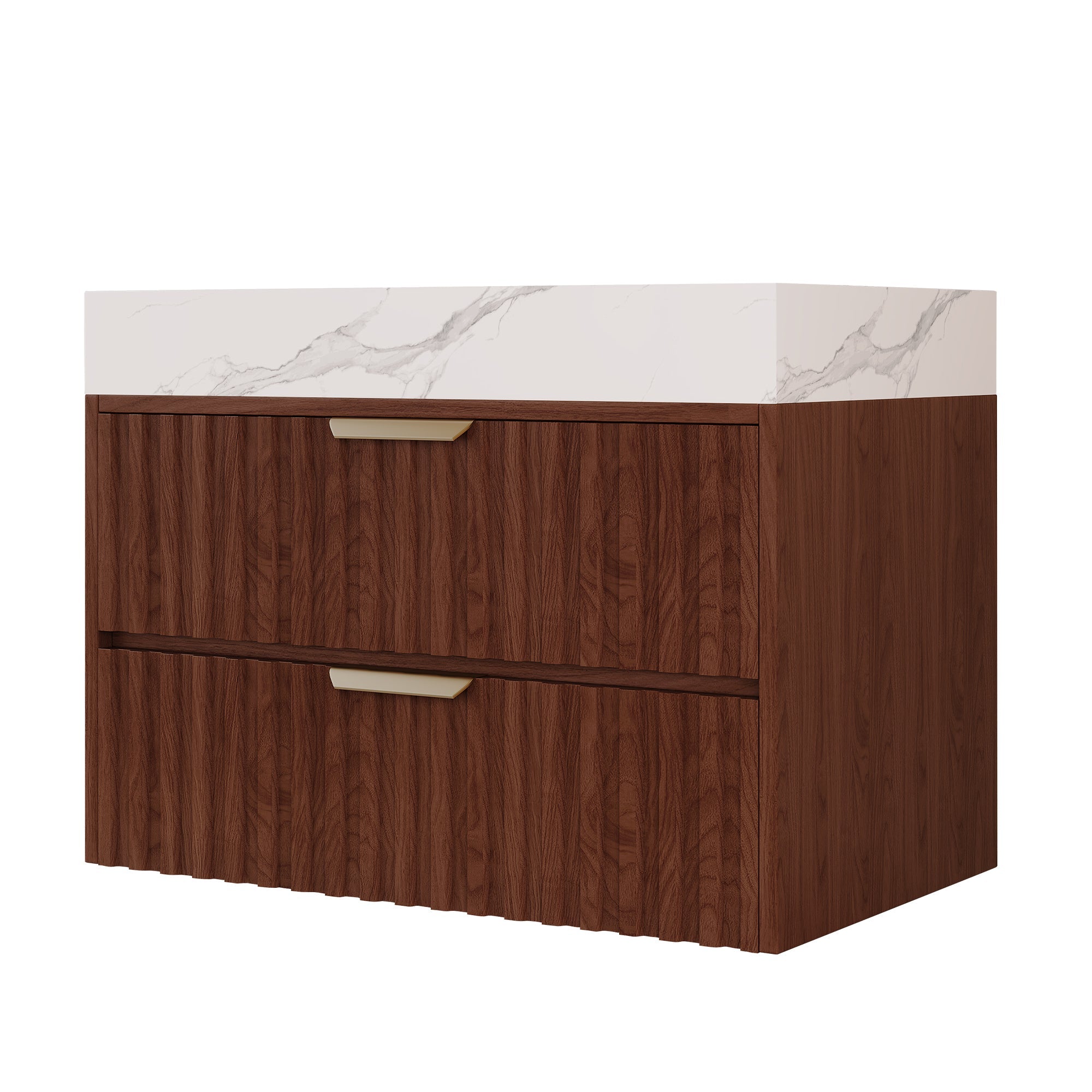 30" Modern Floating Bathroom Vanity with Seamless Sintered Stone Top & Ceramic Basin – 2 Soft-Close Drawers, Wall-Mounted