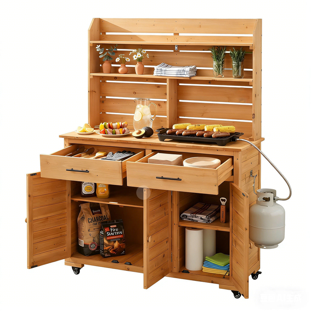 TOPMAX 65''H Large Garden Potting Bench with Lockable Wheels and Storage Cabinet