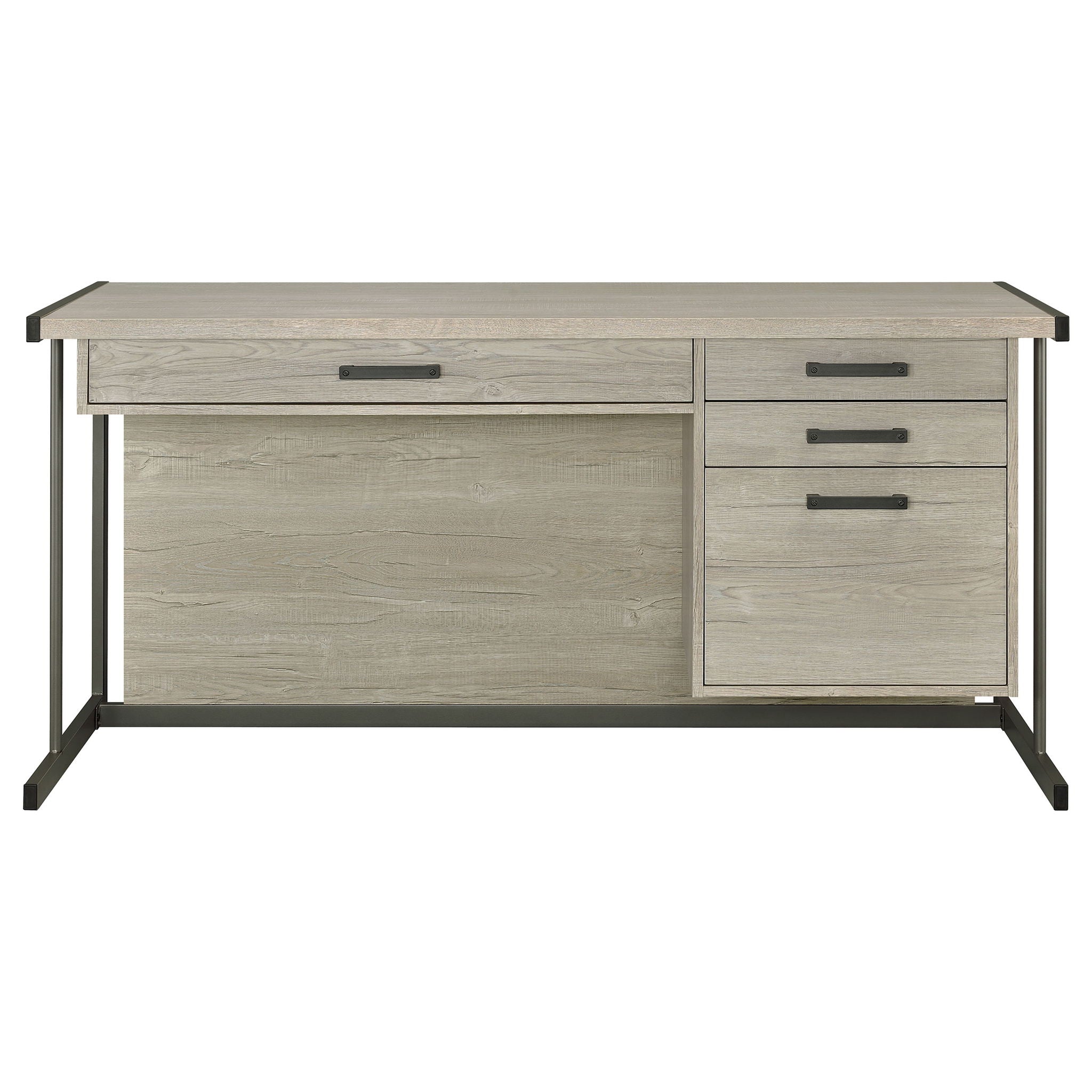 Brisley - Office Desk With Adjustable Keyboard Tray And 3 Drawer Storage - Beige / Gray