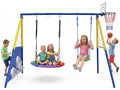 5-in-1 Kids Swing Set with Saucer Swing, Belt Swing, Basketball Hoop & Soccer Goal