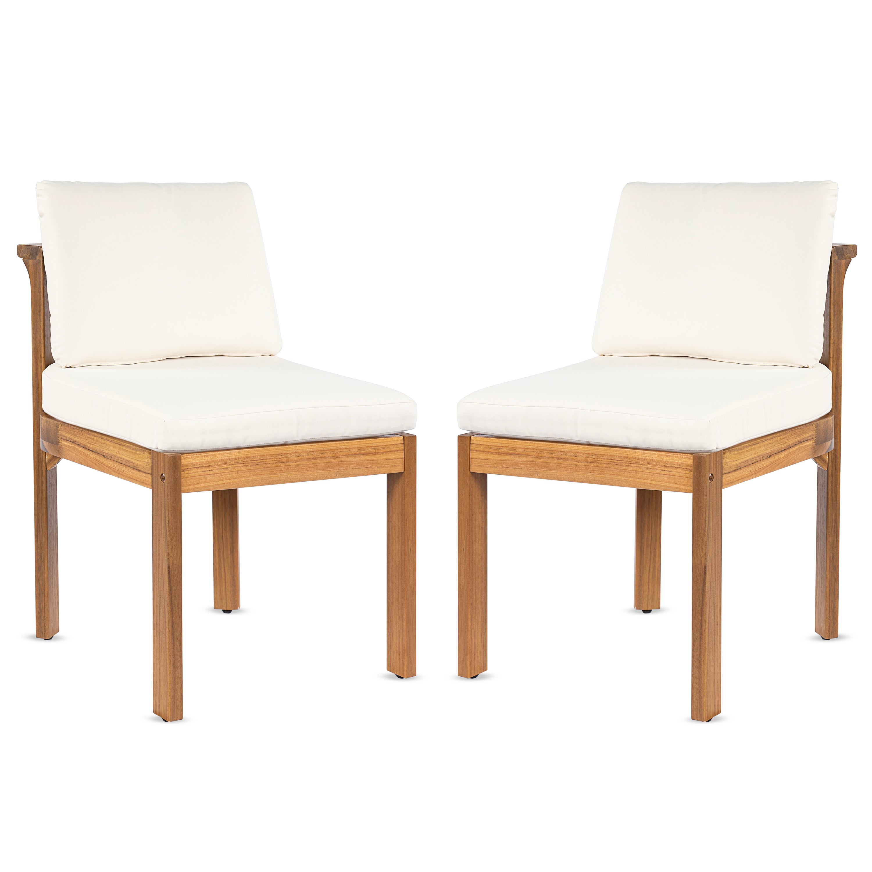 Acacia Wood Outdoor Dining Chair (Set of 2), Teak Finish Wood +