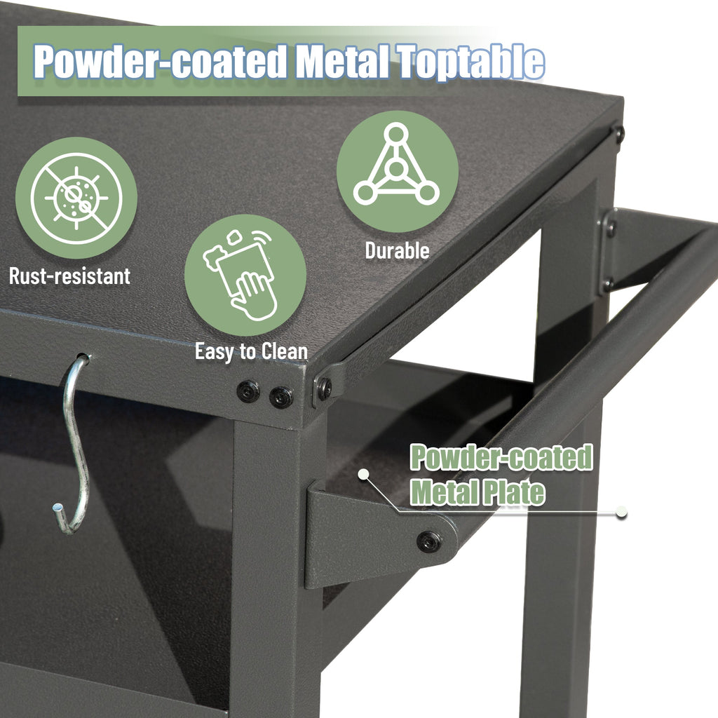3-Shelf Outdoor Grill Table with Wheels