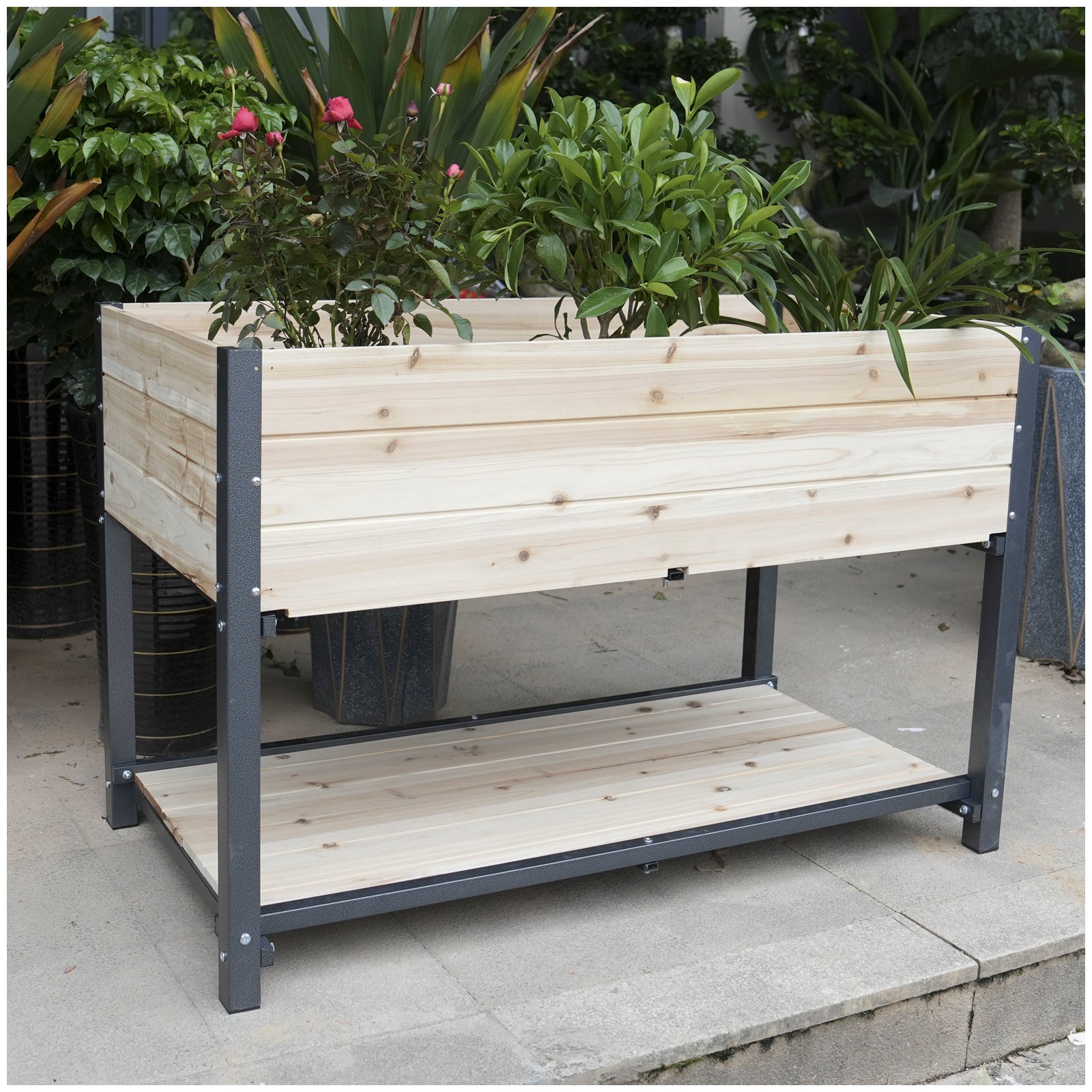 45" Iron-Wood Combined Growing Beds With Feet and Storage Racks