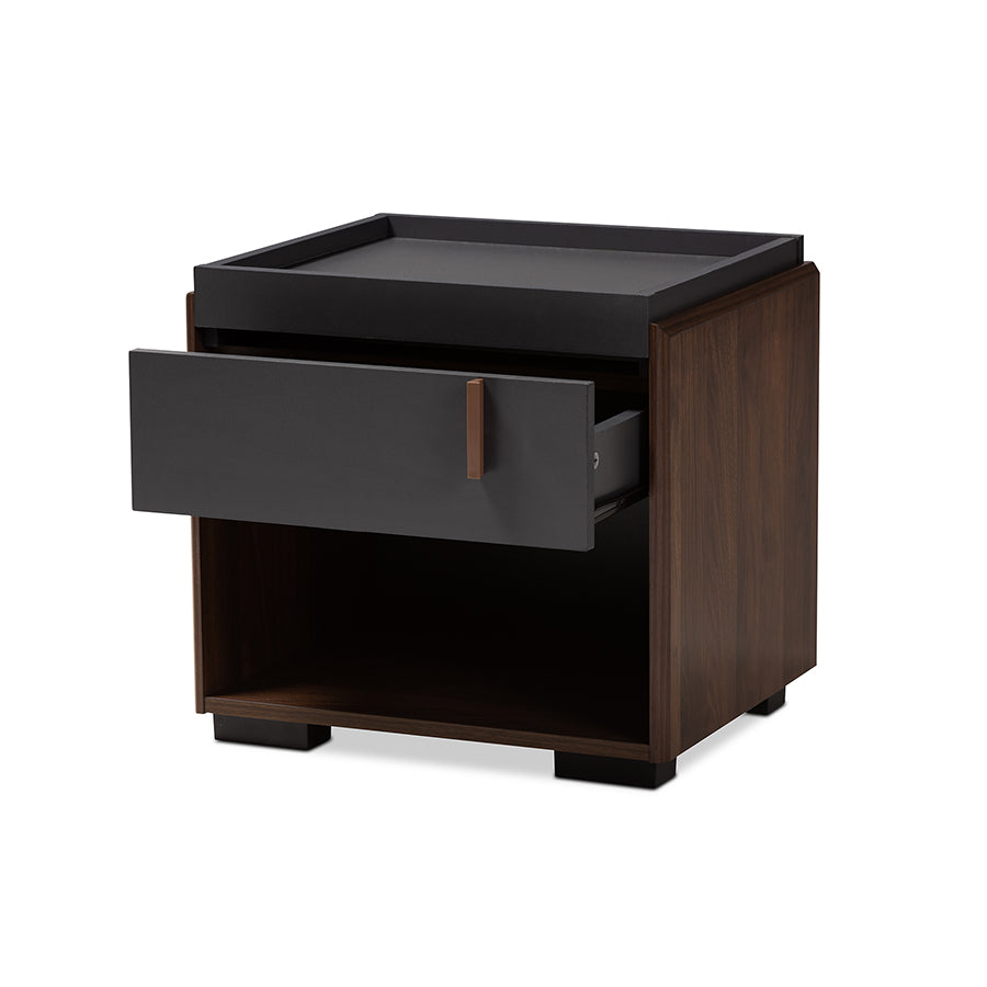 Baxton Studio Rikke Modern and Contemporary Two-Tone Gray and Walnut Finished Wood 1-Drawer Nightstand