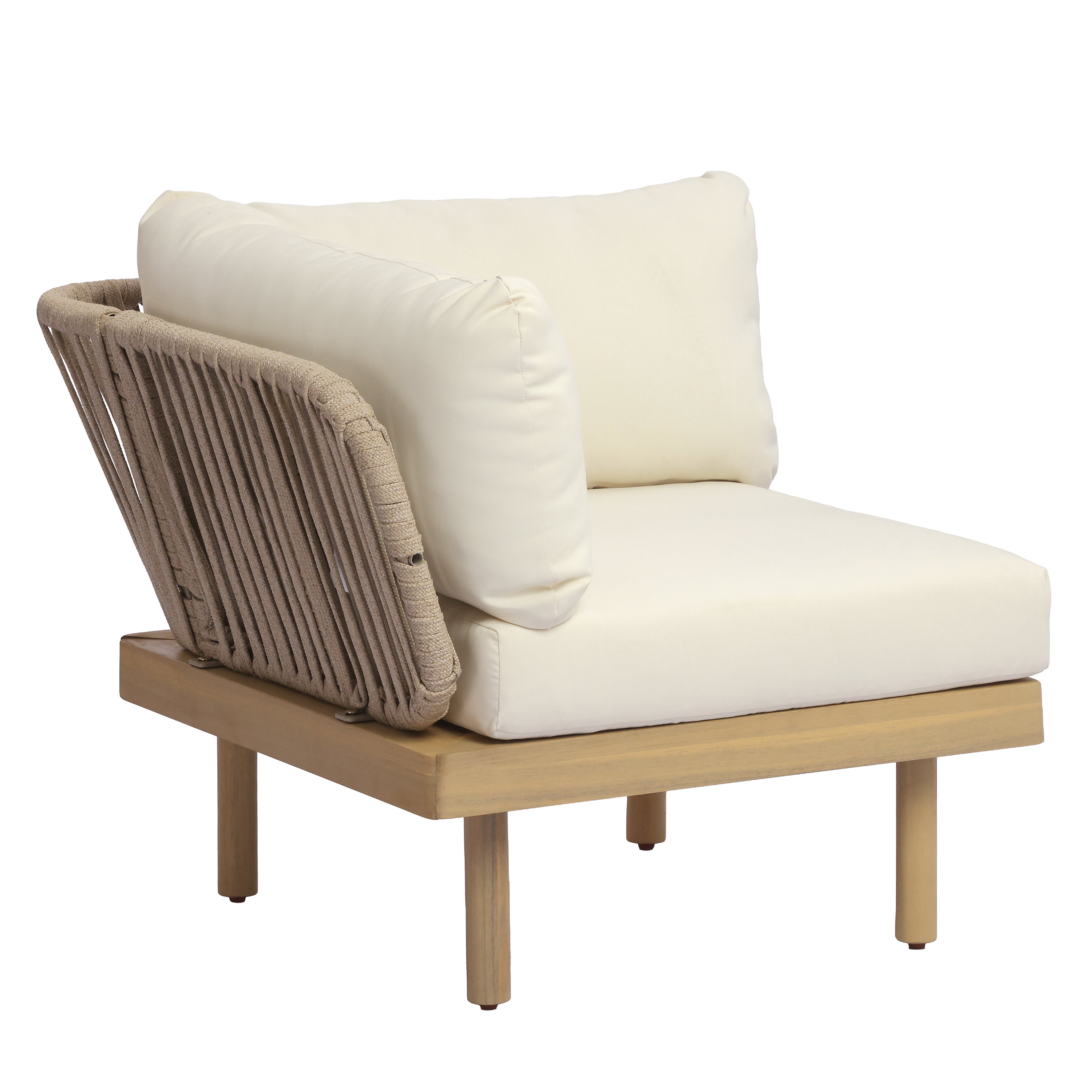 Acacia Wood Outdoor Corner Chair with Rope Back & Weather-Resistant Cushion