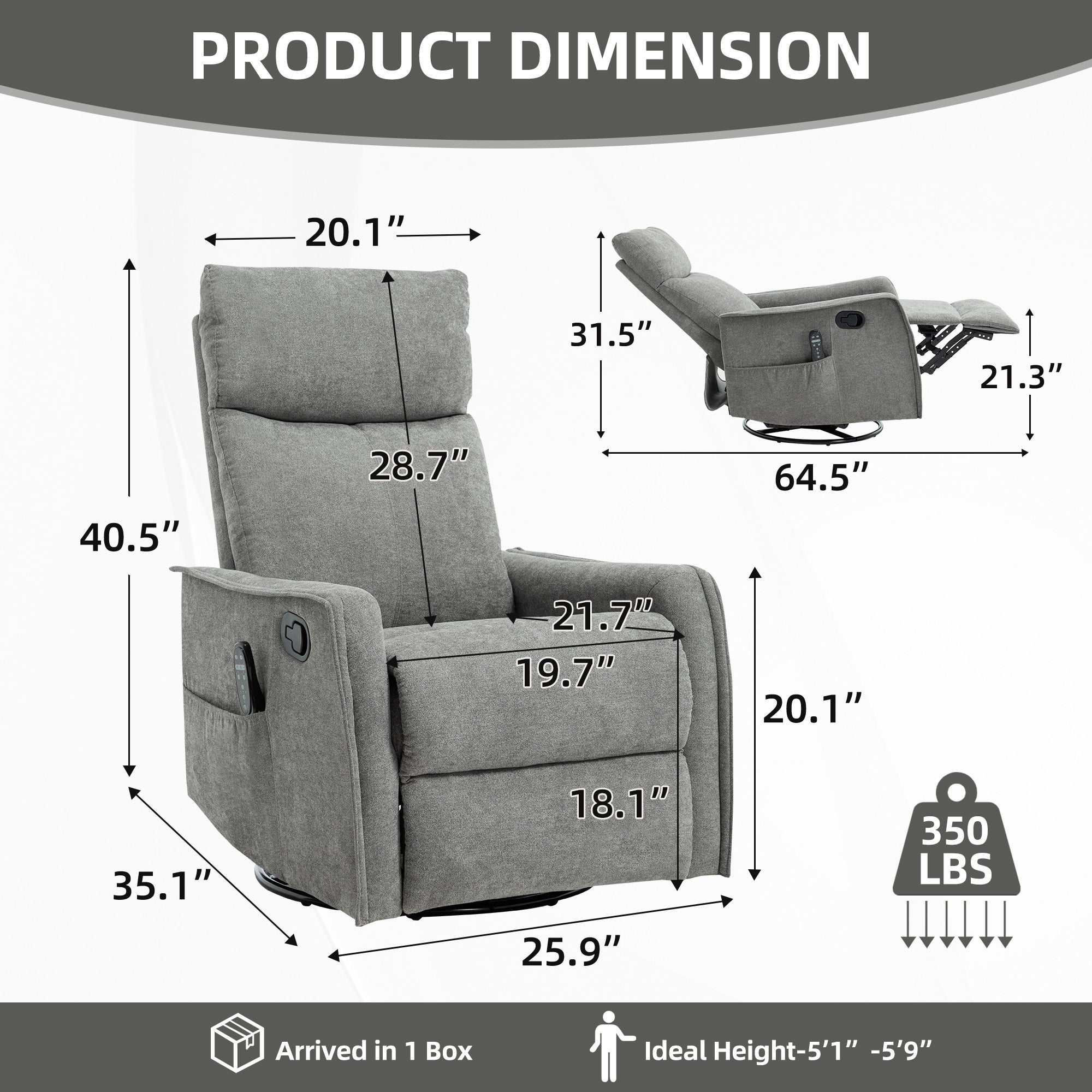 Heat Massage Manual Recliner Chair with Rocker and Swivel