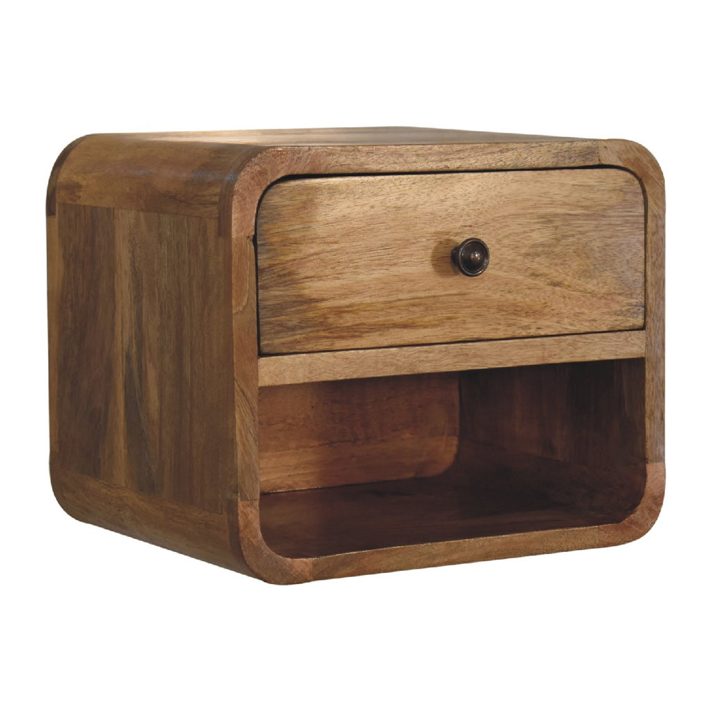 Solid Wood Mini Oak-ish Floating Open Bedside, 1-Drawer