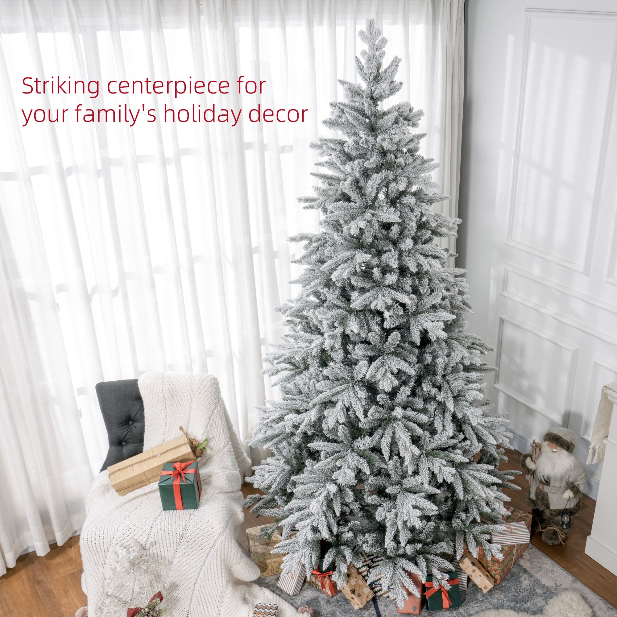 HOMCOM 8ft Snow Flocked Artificial Christmas Tree