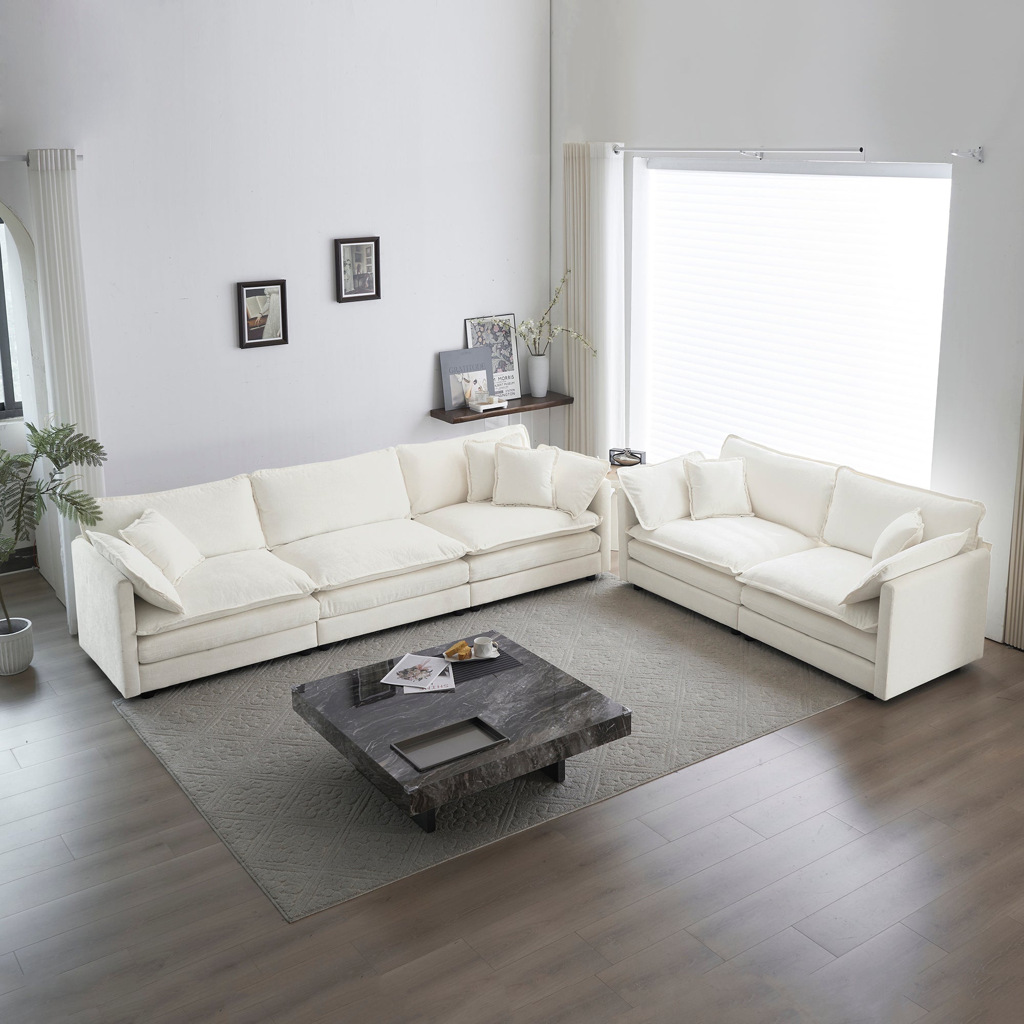 Sofa Set of 2 Chenille Couch, 2+3 Seater Sofa Set Deep Seat Sofa