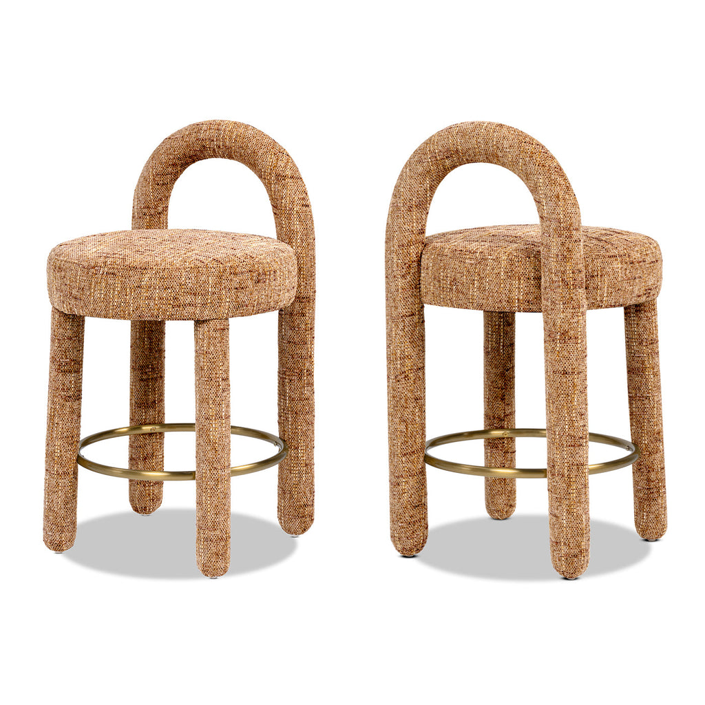 Penny Round Arched Fully Upholstered Counter Stool, Set of 2, Golden