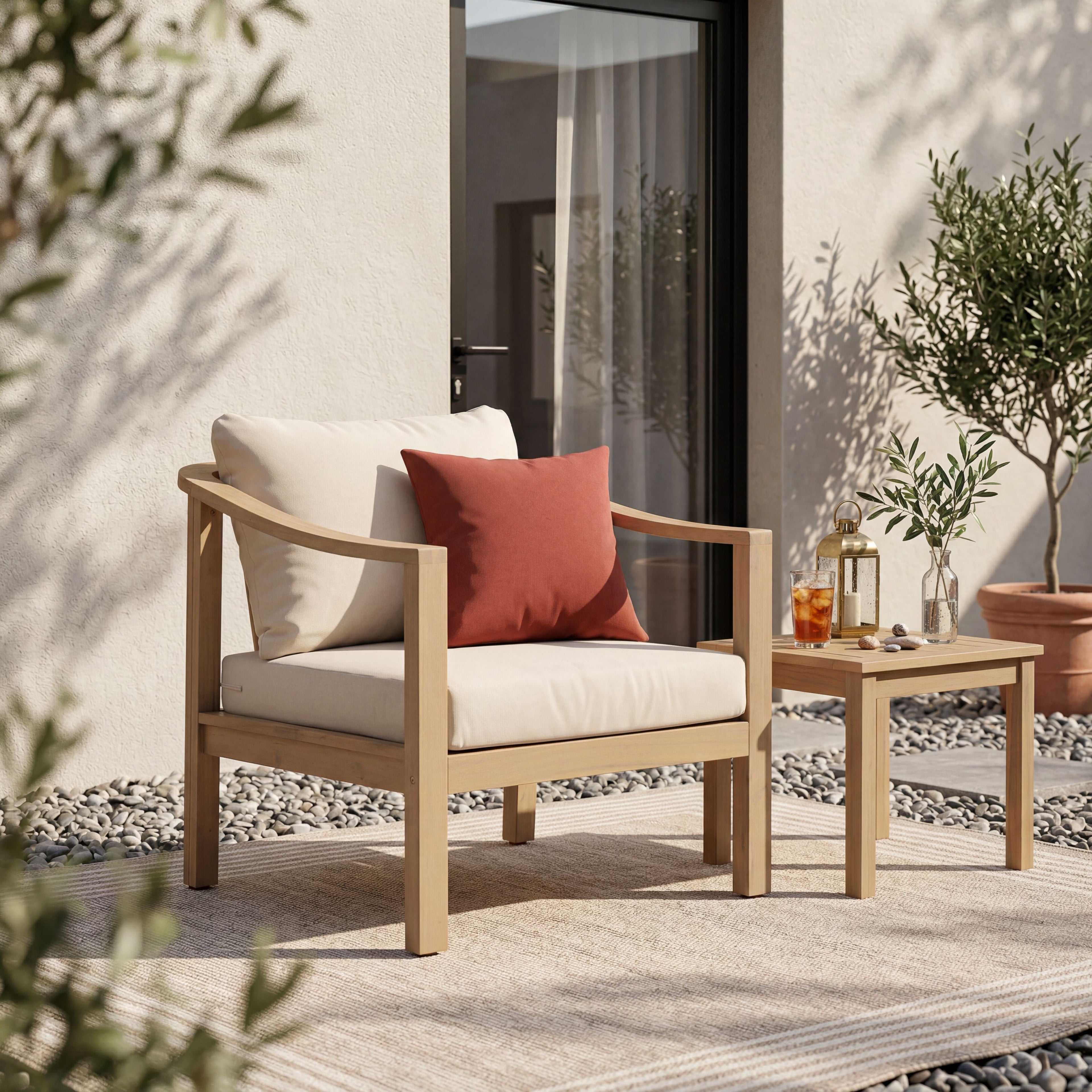 Acacia Wood Patio Furniture Club Chair with Soft Cushion