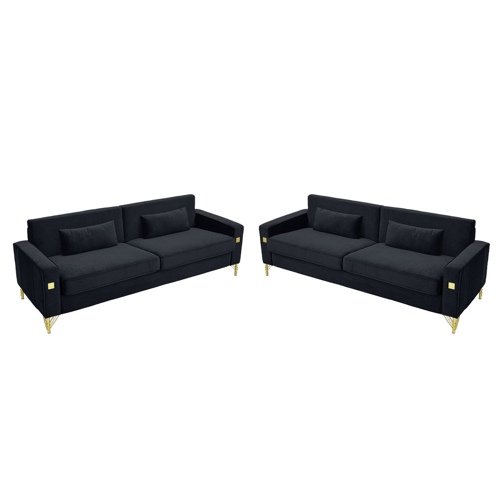 Black Velvet 2-Piece Sofa Set