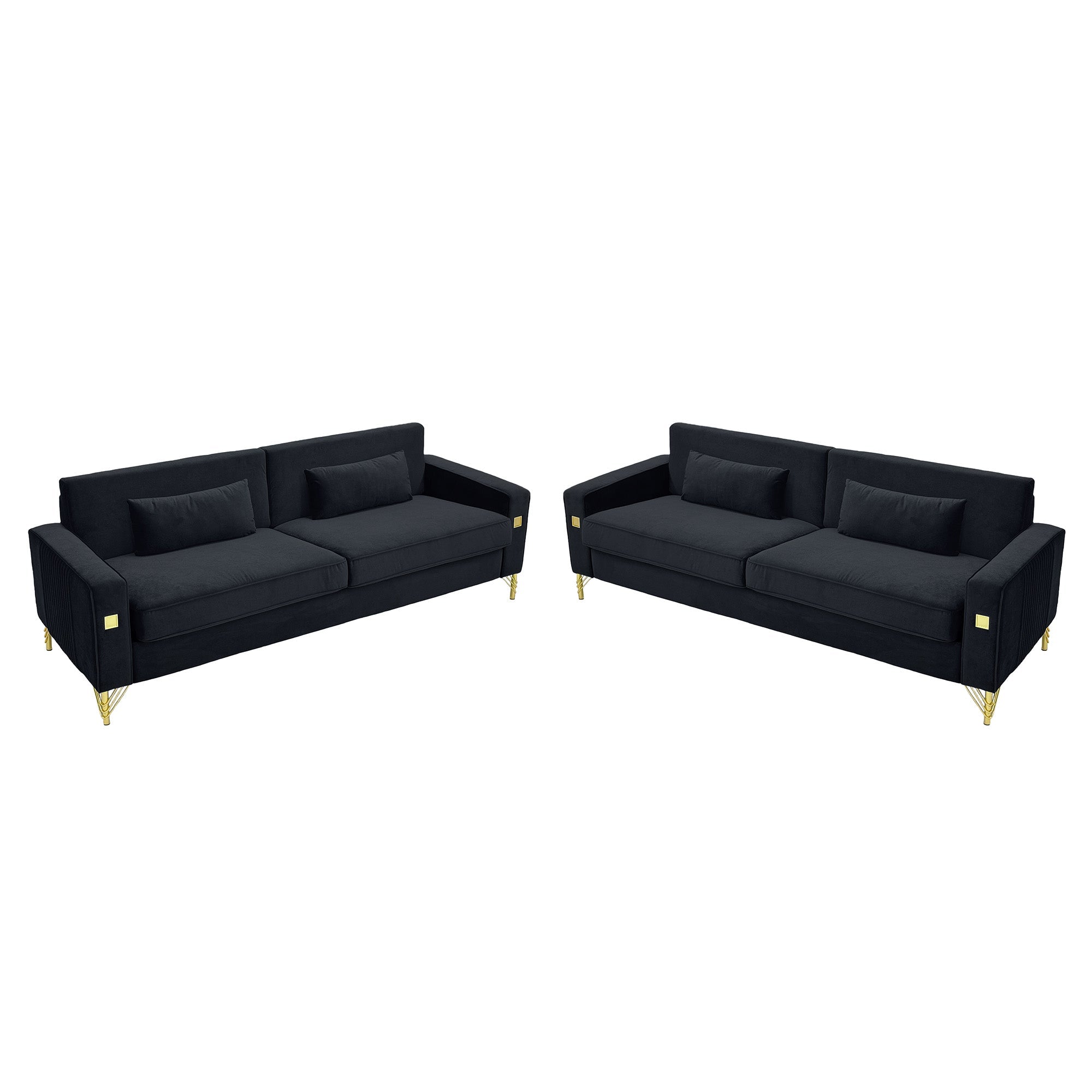 Black Velvet 2-Piece Sofa Set