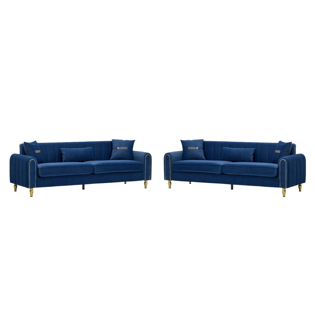 Vintage Blue Velvet 2-Piece Sofa Set
