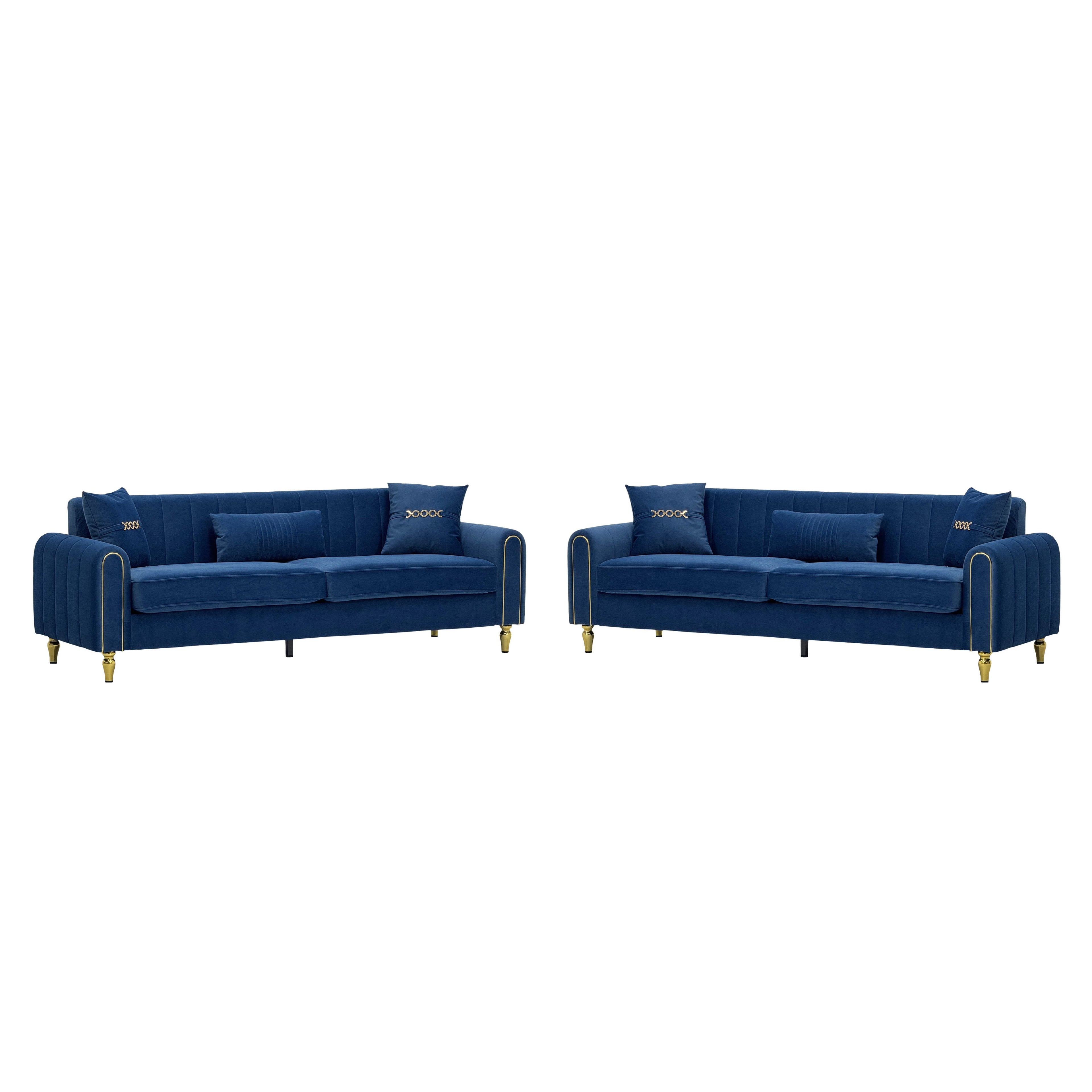 Vintage Blue Velvet 2-Piece Sofa Set
