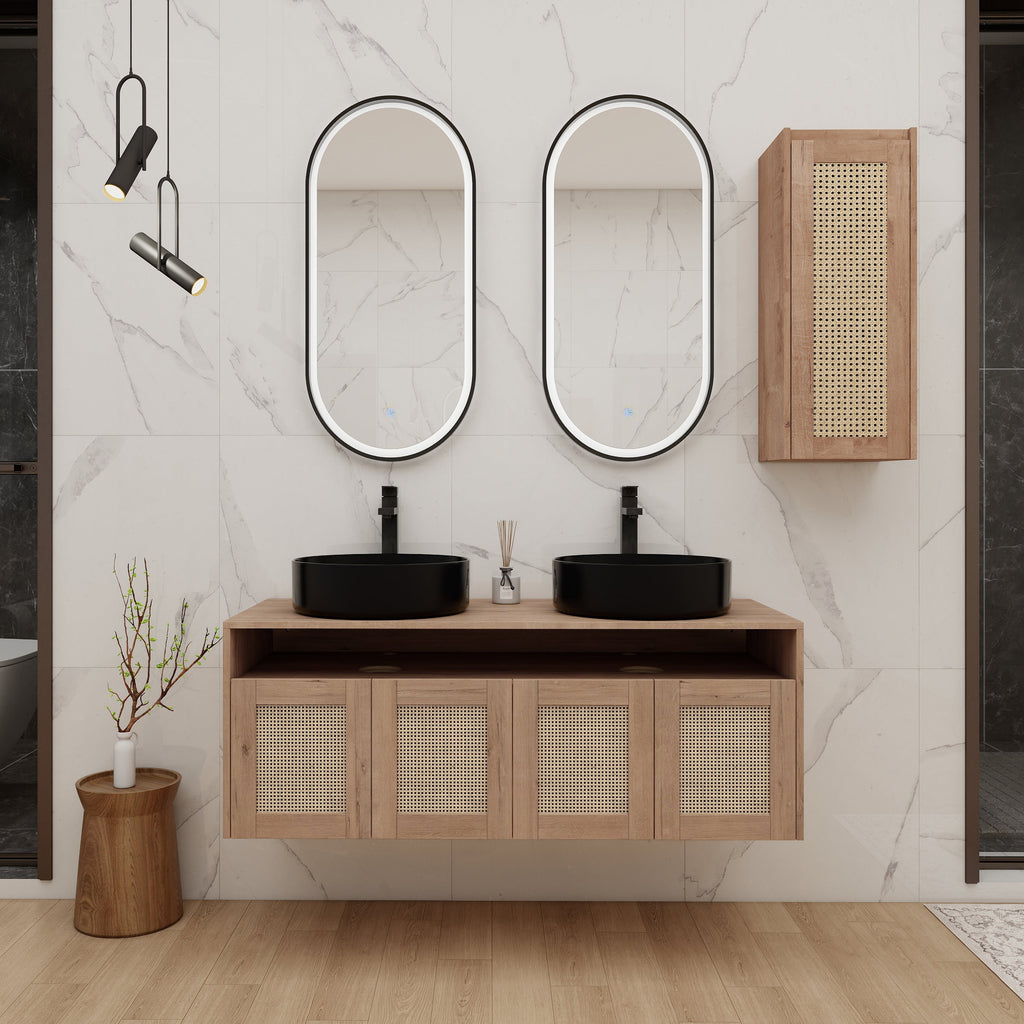 48" Bathroom Vanity with Ceramic Art Sink and Side Cabinet