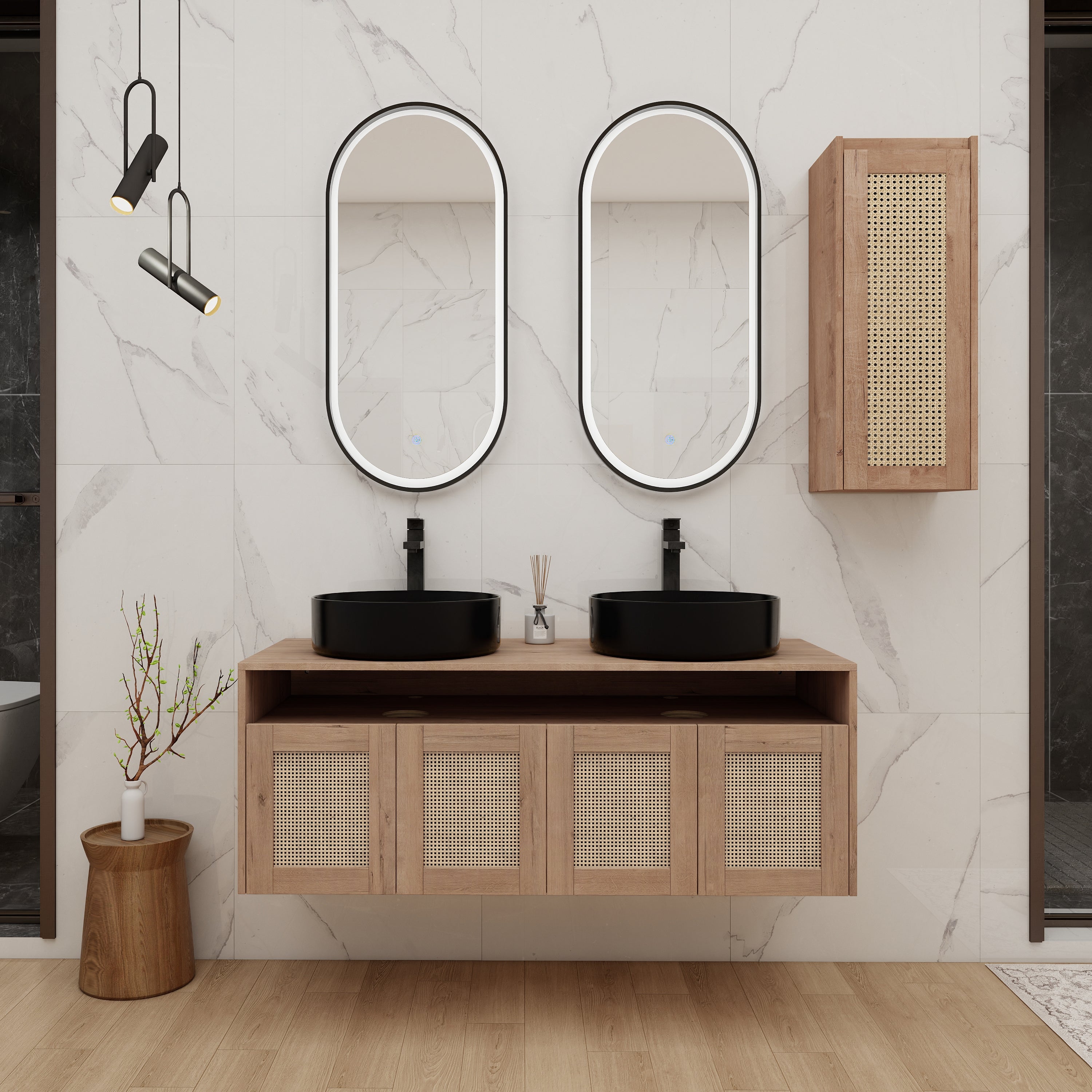 48" Bathroom Vanity with Ceramic Art Sink and Side Cabinet