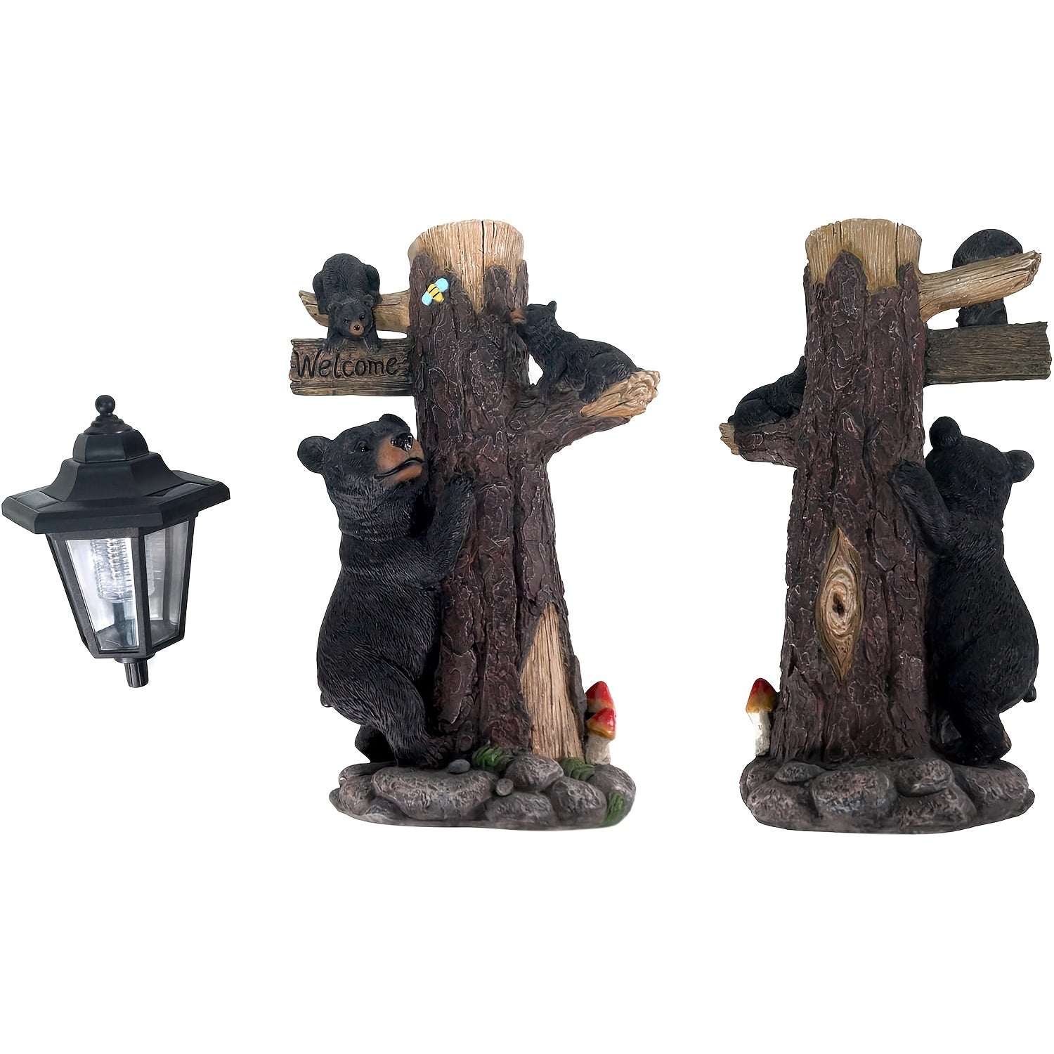 Black Bear Statue Welcome Sign Garden Statue with Solar Light