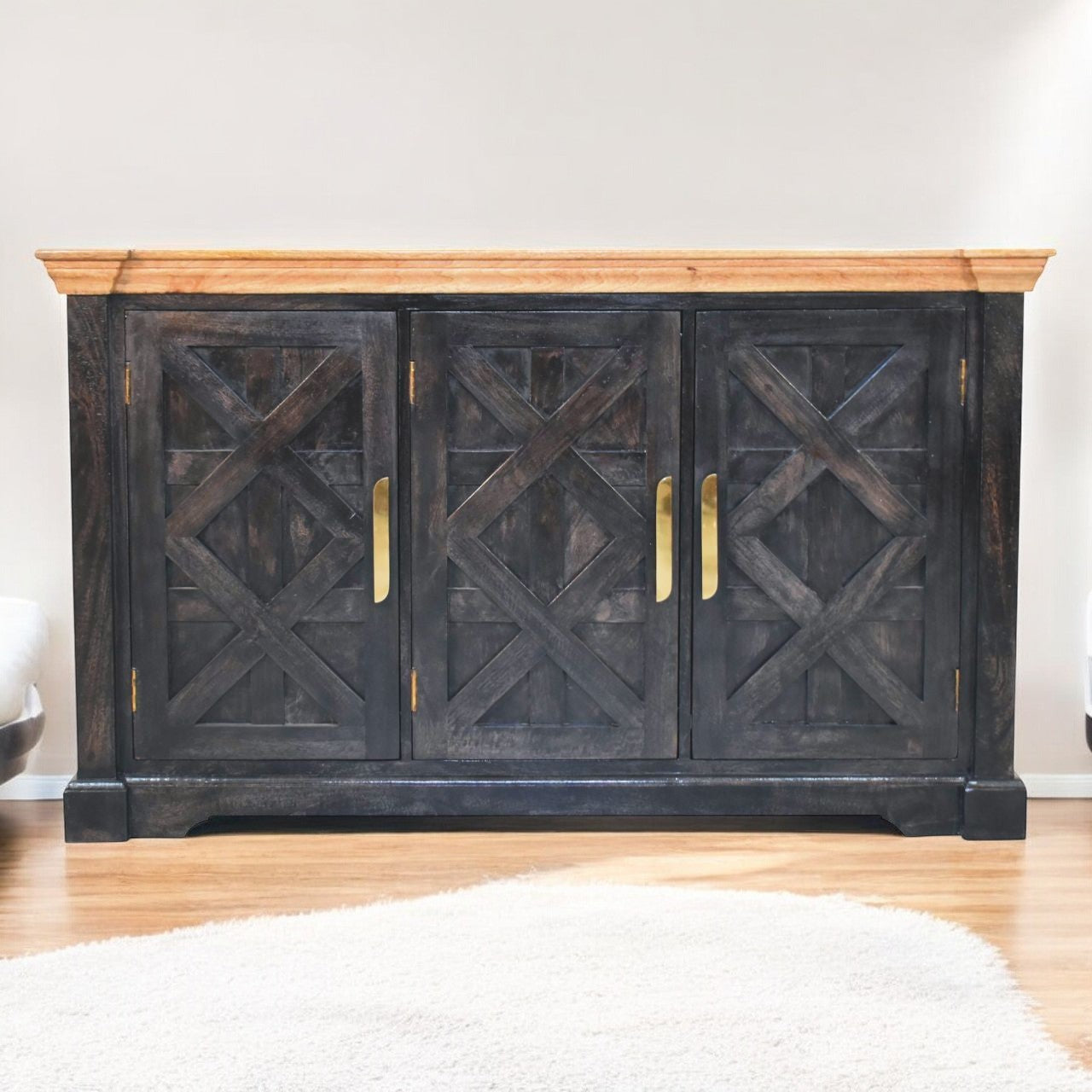 Solid Wood Regal Rustic Sideboard - 6 Compartments