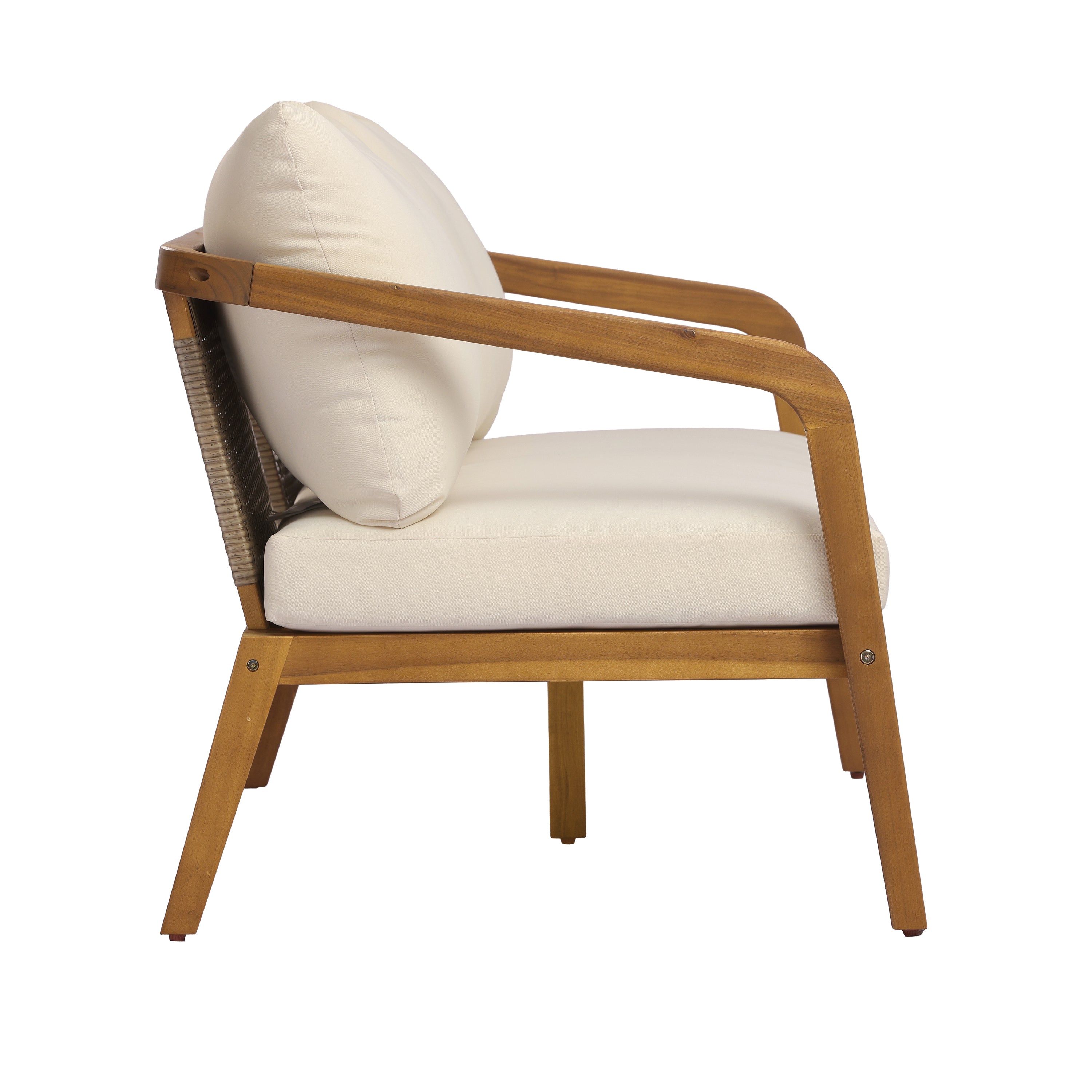 Acacia Wood Outdoor Patio Club Chair with PE Wicker Backrest & Cushions