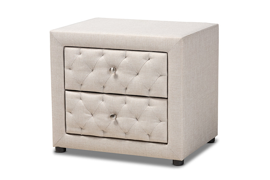Baxton Studio Lepine Modern and Contemporary Light Beige Fabric Upholstered 2-Drawer Wood Nightstand