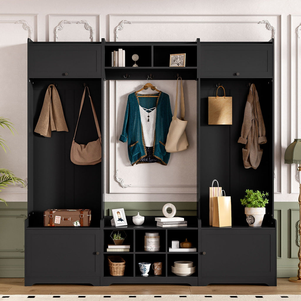 Wide Hall Tree With Shoe Storage, 4 In 1 Entryway Bench