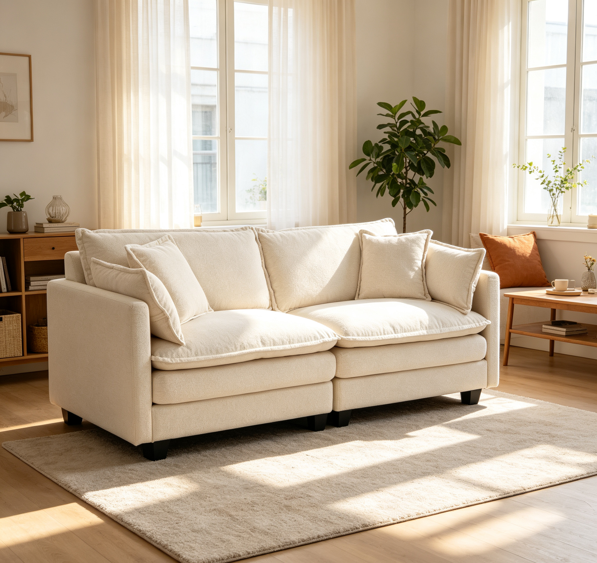 Modern 2-Seats Sectional Sofa with Waist Pillows