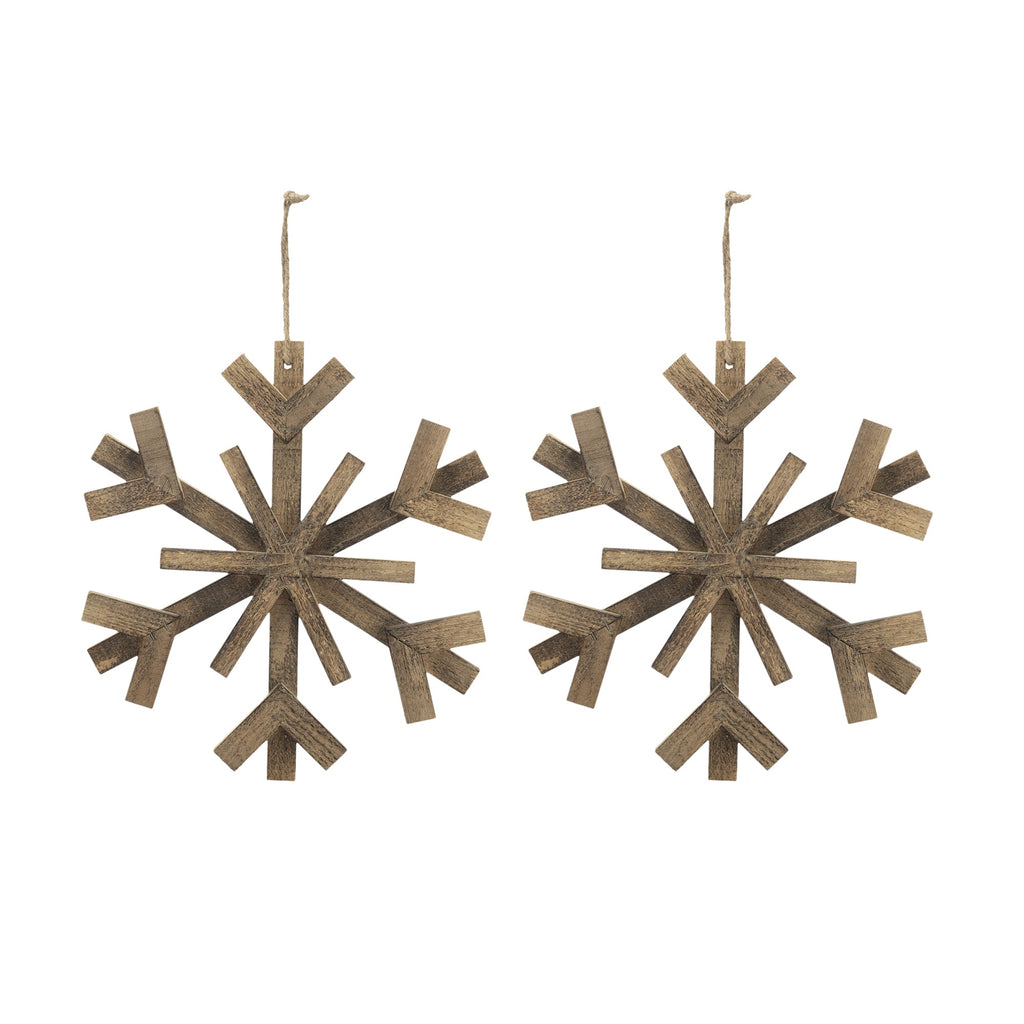 17.7" x 17.7" Large Fir Wood Snowflake Ornaments - Set of 2