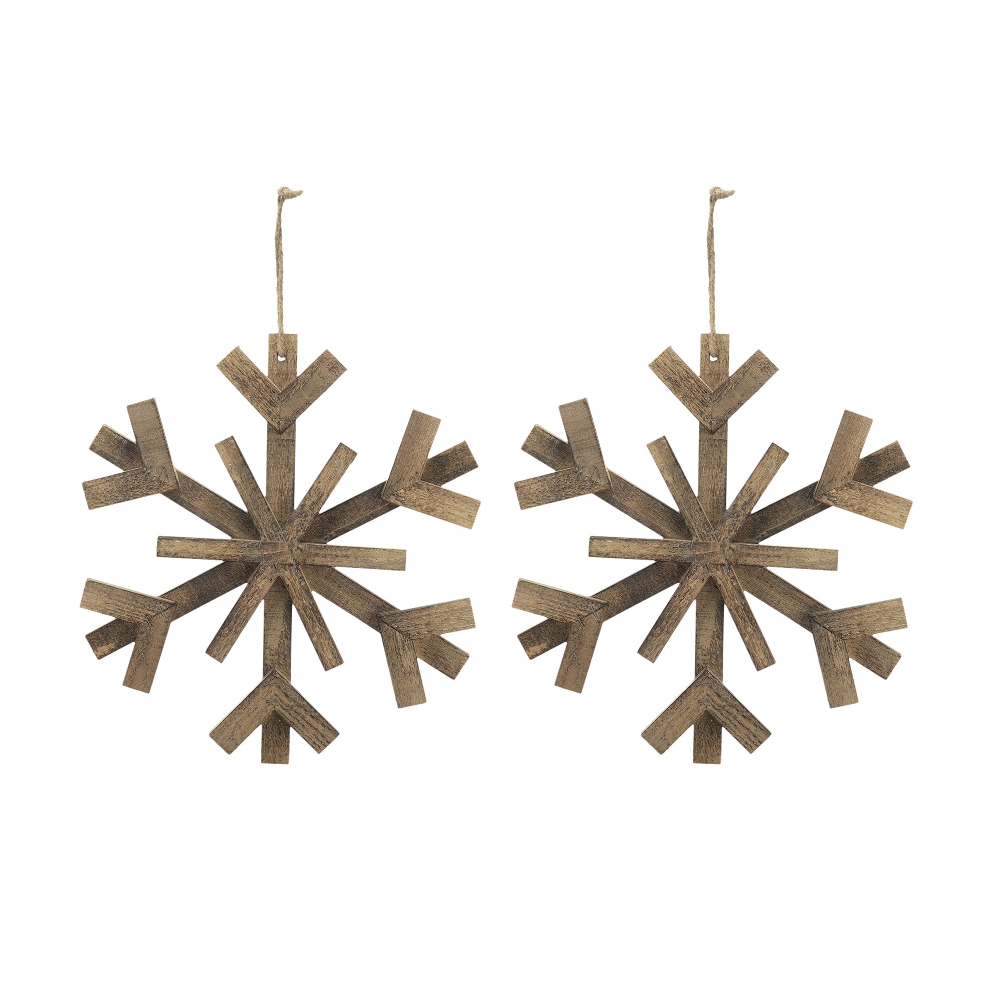 17.7" x 17.7" Large Fir Wood Snowflake Ornaments - Set of 2