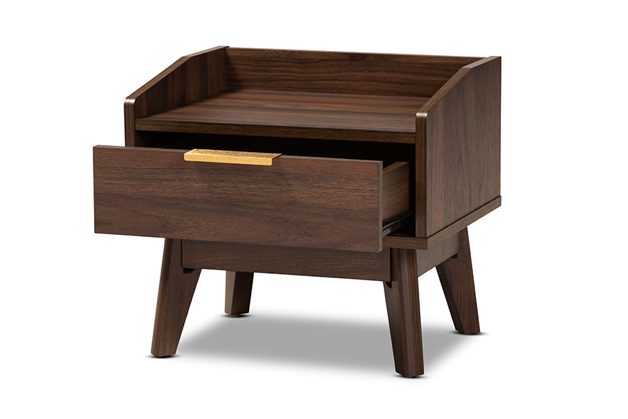 Baxton Studio Lena Mid-Century Modern Walnut Brown Finished 1-Drawer Wood Nightstand