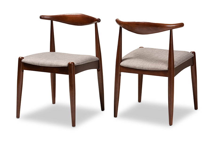 Baxton Studio Aeron Mid-Century Modern Light Gray Fabric Upholstered Walnut Finished Wood Dining Chair Set of 2