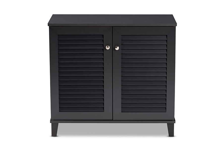 Baxton Studio Coolidge Modern and Contemporary Dark Grey Finished 4-Shelf Wood Shoe Storage Cabinet