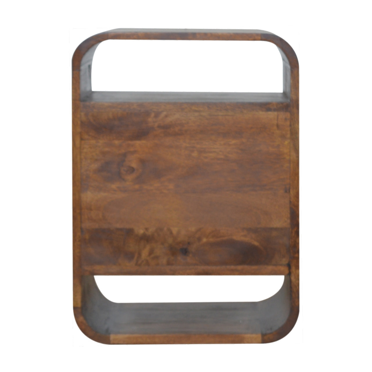 Solid Wood Chestnut Curve 2-Drawer Nightstand, 2 Open Slots