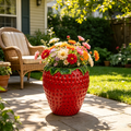 15'' tall Strawberry Shaped Planter Pot, Cute Fruit Decorative Flower Vase, Weather Resistant Outdoor Garden Planter for Patio Porch Yard Lawn Entryway Home Tabletop Decor