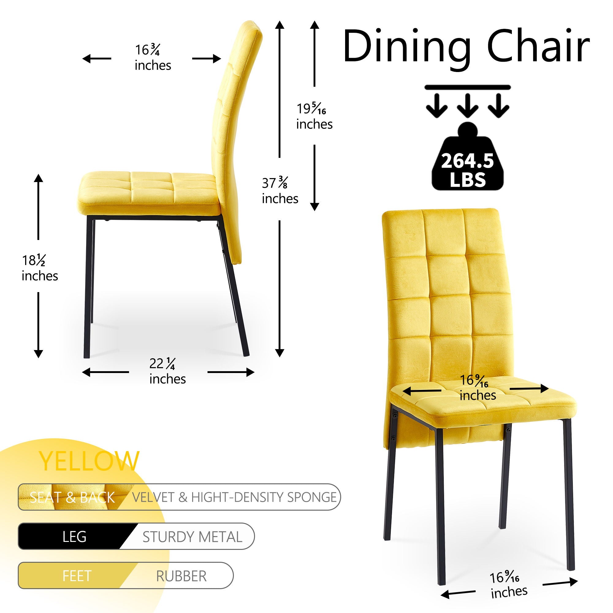 High Back Nordic Dining Chair Modern Fabric Chair With Legs (Set of 2)