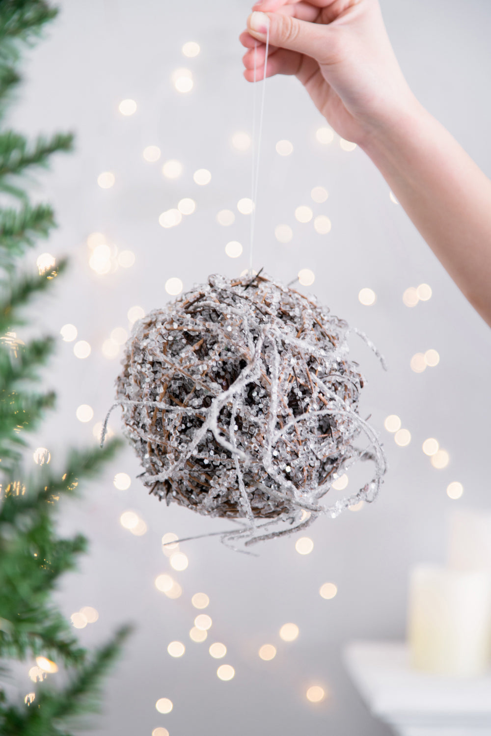 D6" Iced Twig Ball - Set of 4 Christmas Ornaments