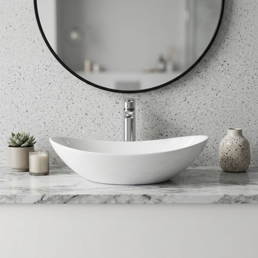 White Oval Ceramic Vessel Sink