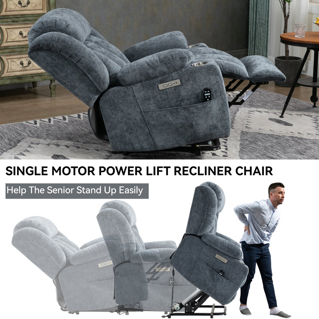 Chenille Power Lift Recliner Chair with Massage & Heating