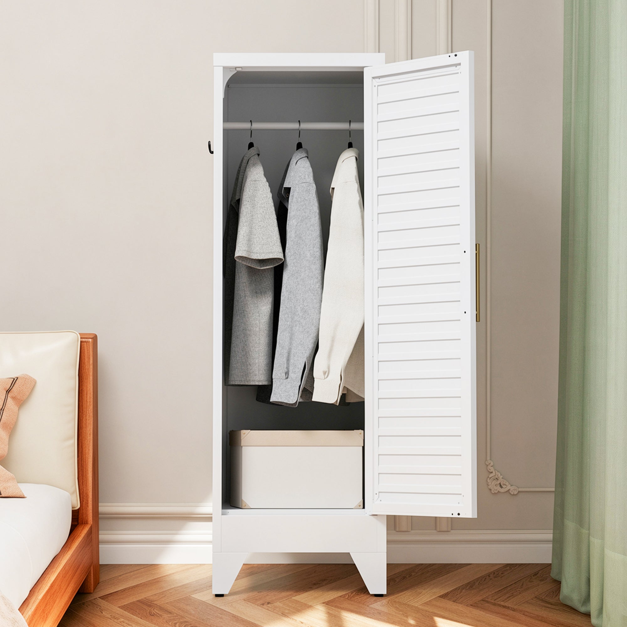 47.2" Narrow Metal Storage Closet with Louvered Door